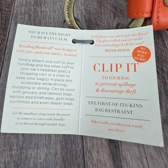 Handbag Handcuff Bag Restraint Security Cuff Strap Gift Orange Faux Leather New - Picture 4 of 8